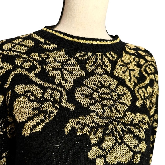 JJ Browne Sweater L Knit Florall Gold Lame Vintage - Picture 3 of 6
